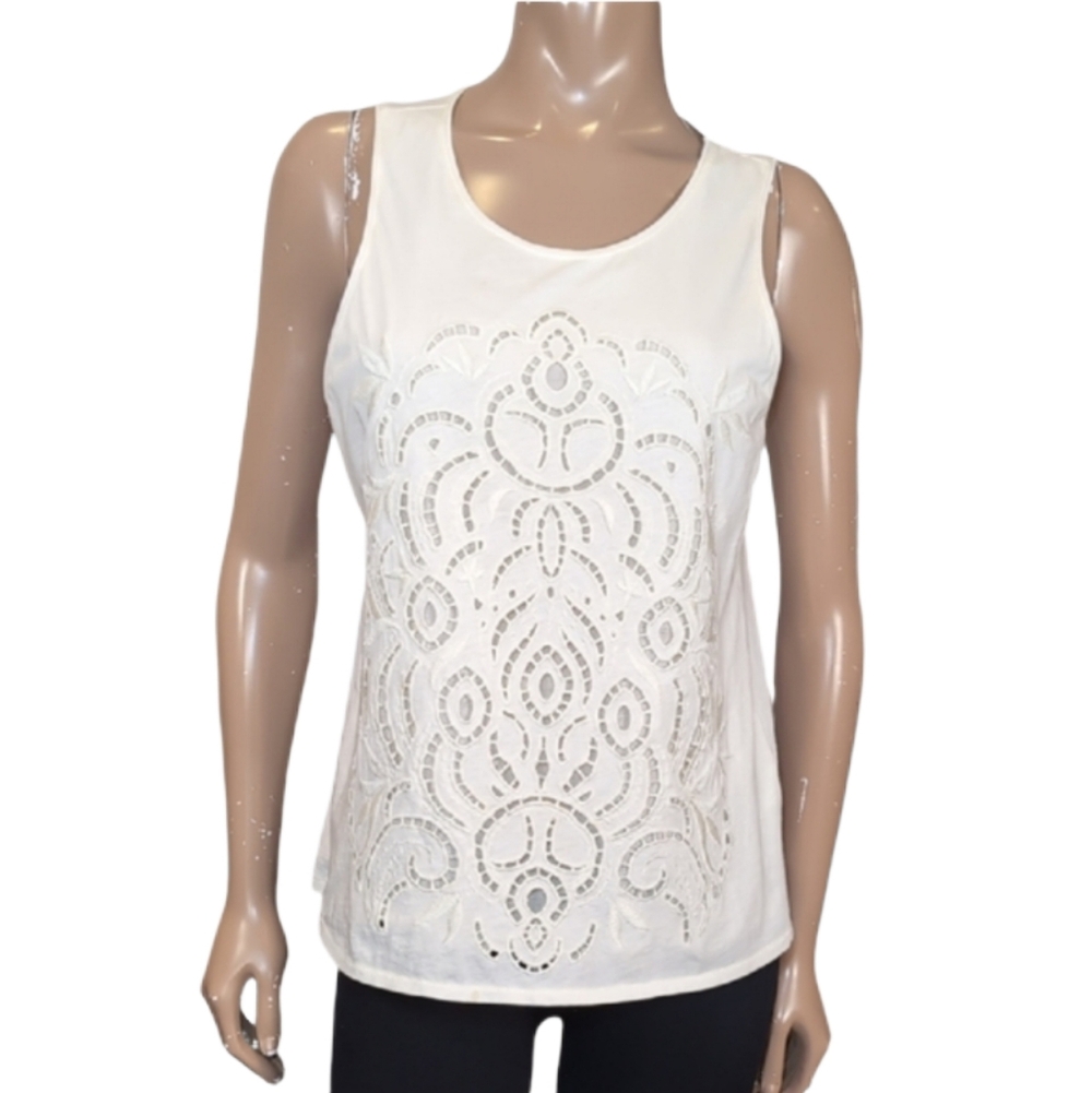 J Crew White Eyelet Medallion Tank Top Womens Size Medium Cotton Spring Boho